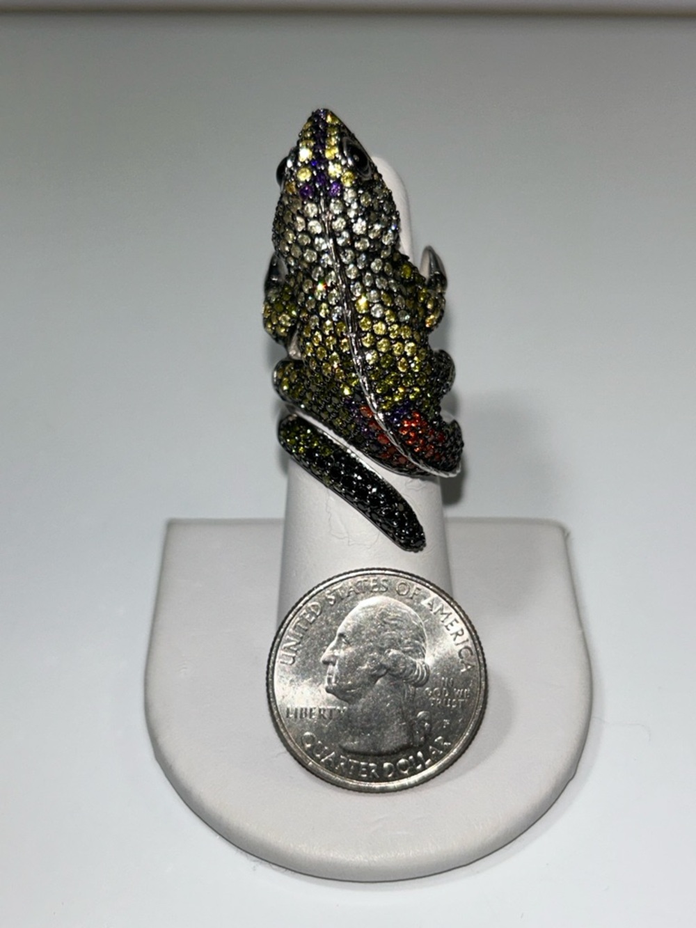 NWOT Sterling Silver Crystal Pave Gecko Lizard Ring - Picture 10 of 11